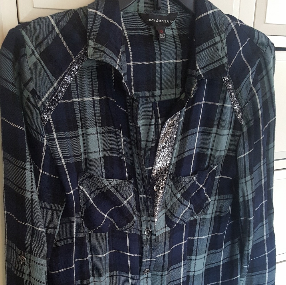 Women's Rock & Republic teal flannel shirt
